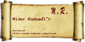 Mider Radomér névjegykártya